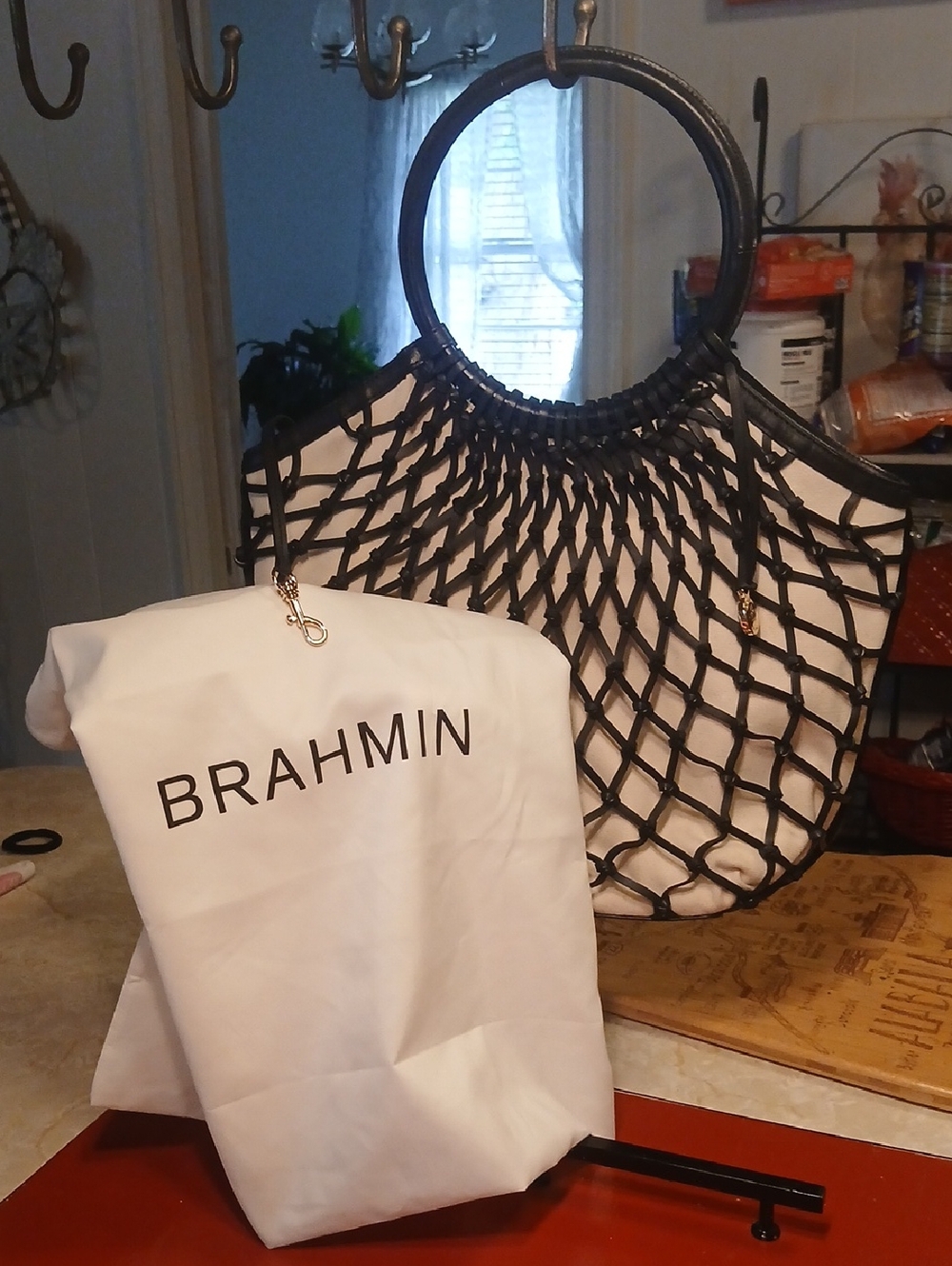 Brahmin  Meloney Black Net-Style Circle Handle Shoulder Bag